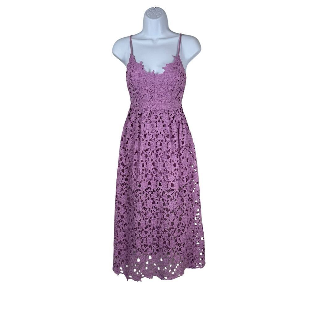 ASTR Dress Women Extra Small Purple Lace Midi Romantic Feminine Floral Fairy - Picture 2 of 16